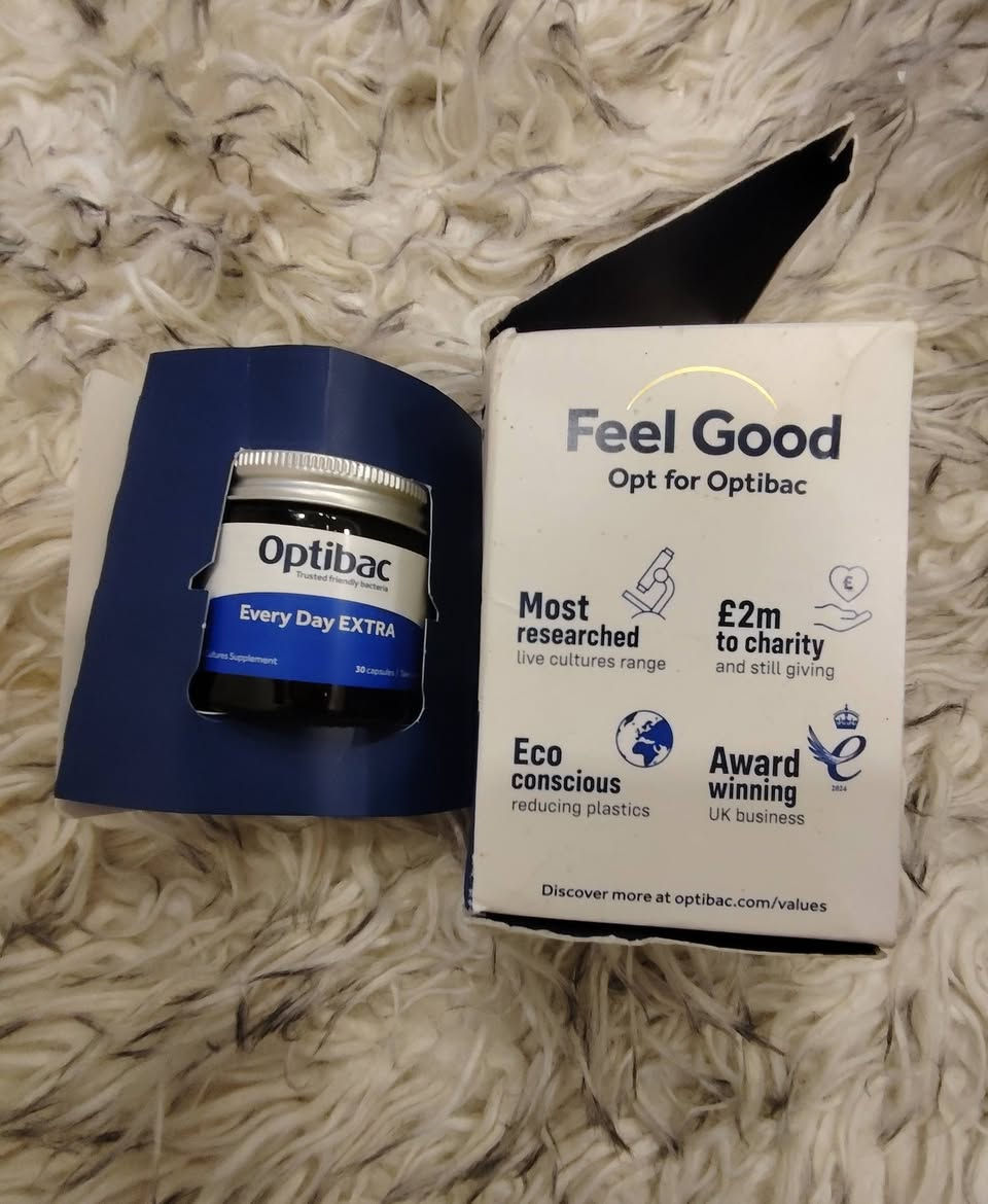 مكمل بروبيوتيك Optibac Every Day Extra. 
النوع: مكمل غذائي يحتوي على بكتيريا نافعة لدعم صحة الجهاز الهضمي. 
المكونات: يحتوي على 20 مليار كائن حي دقيق لكل كبسولة، بما في ذلك سلالة Lactobacillus acidophilus NCFM. 
الكمية: العبوة تحتوي على 30 كبسولة. 
، وخال من الجلوتين.
صناعه UK


**إذا كنت صاحب هذا الإعلان وتريد حذفه لأي سبب، رجاءا أرسل رسالة إلى الدعم الفني**