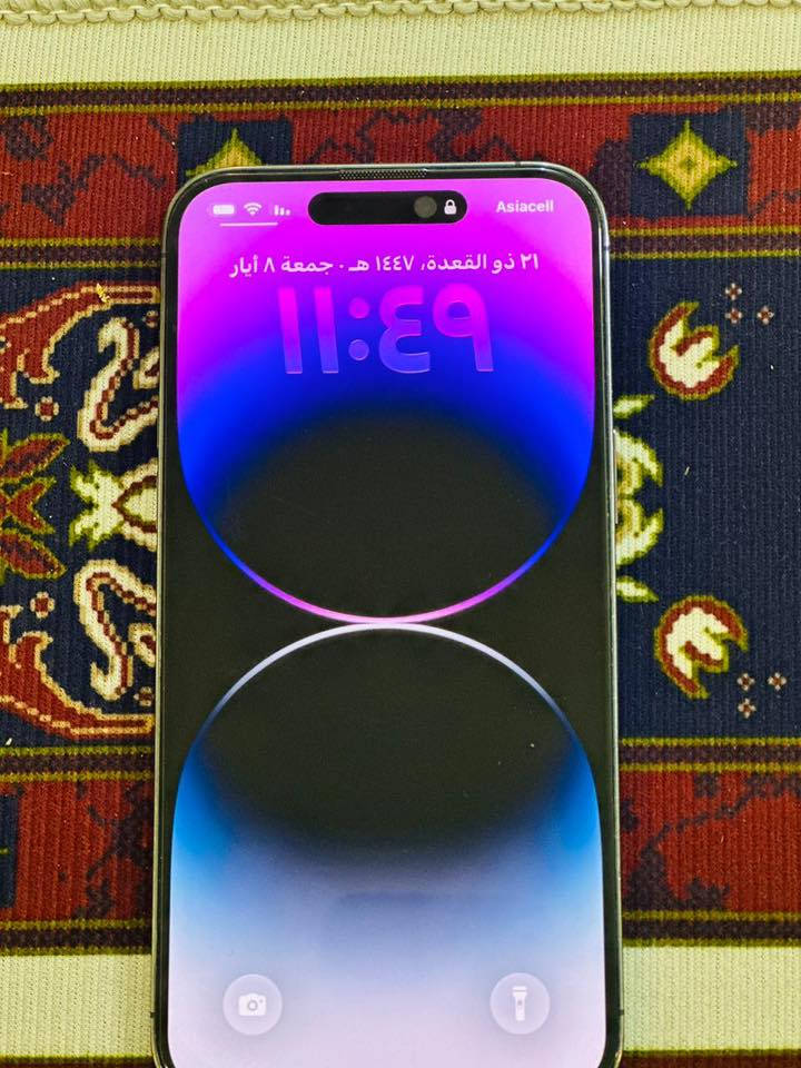 ‏14 Pro ماكس ذاكرة 256 بطارية 87 دبل مستبدل فقط شاشة اصلية مال تفصيخ سعر 800 وبين مجال الرقم ***********
