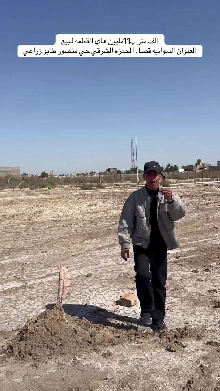 الف متر ب11مليون (***********)عنوان الديوانيه قضاء الحمزه الشرقي حي منصور نزلة العلوه مال المخضر
