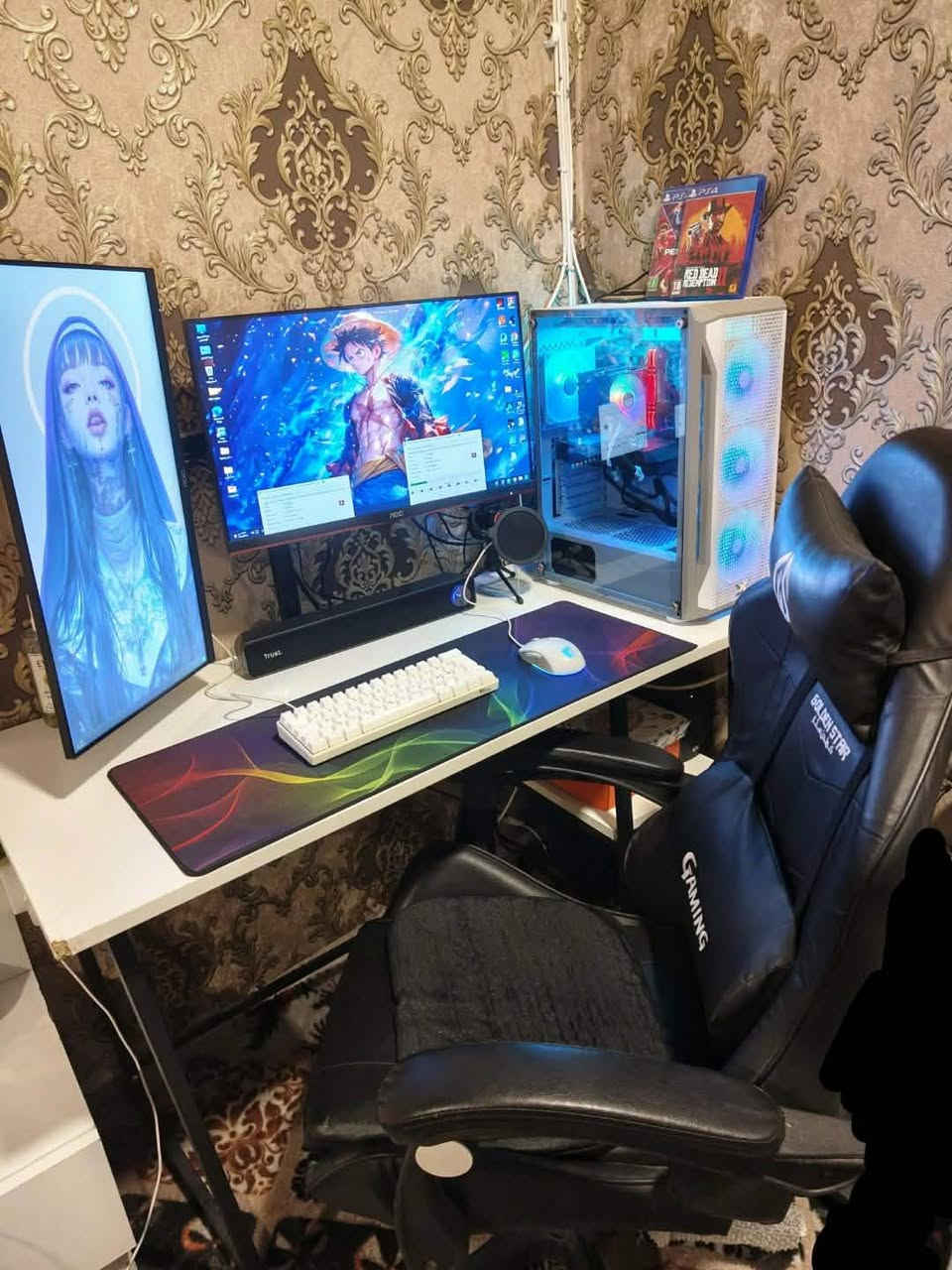 المعالج (CPU): Intel Core i5-10400F
​الرامات: 16 غيغابايت DDR4 2666
​كرت الشاشة: NVIDIA GeForce RTX 2060
​المذربورد: Gigabyte H410M S2H V3
​نظام التشغيل: Windows 11 Pro
​الشاشات: ثلاث شاشات حجم 24 بوصة، AOC 144Hz
​ستاند شاشة مزدوج (يدعم 3 شاشات)
​الماوس: MSI
​الكيبورد: RK
​يو اس بي: ماكسما 2000 VA
​السماعات: Trust
​المايك: مايك تجاري
​الكرسي: كرسي كولدن ستار أسود
​ميز مكتبي
ابيع كامل فقط مابيع قطع 
انطي سعرك شكد سعر السوك اني ابيع
***********
