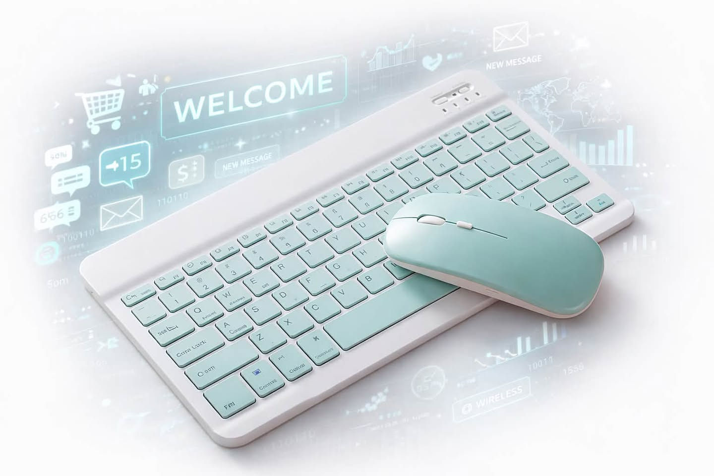 ✨⌨️ خلي شغلك أسهل وأرتب مع كيبورد وماوس أنيقين!
يدعمون العربي والإنجليزي ويشتغلون بالبلوتوث على اللابتوب والتابلت والموبايل بكل سهولة 🔗💻

✔️ تصميم نحيف وخفيف للحمل
✔️ تشغيل طويل يوصل لـ 150 ساعة
✔️ كيبورد بالشحن + ماوس ببطارية AA
✔️ أزرار جذابة وملمس ناعم
✔️ متوفر سماوي وأسود

راحة، أناقة، وأداء يعتمد عليه وين ما تروحين! ✨
السعر 20 الف فقط ومتوفر توصيل لجميع محافظات العراق.


**إذا كنت صاحب هذا الإعلان وتريد حذفه لأي سبب، رجاءا أرسل رسالة إلى الدعم الفني**