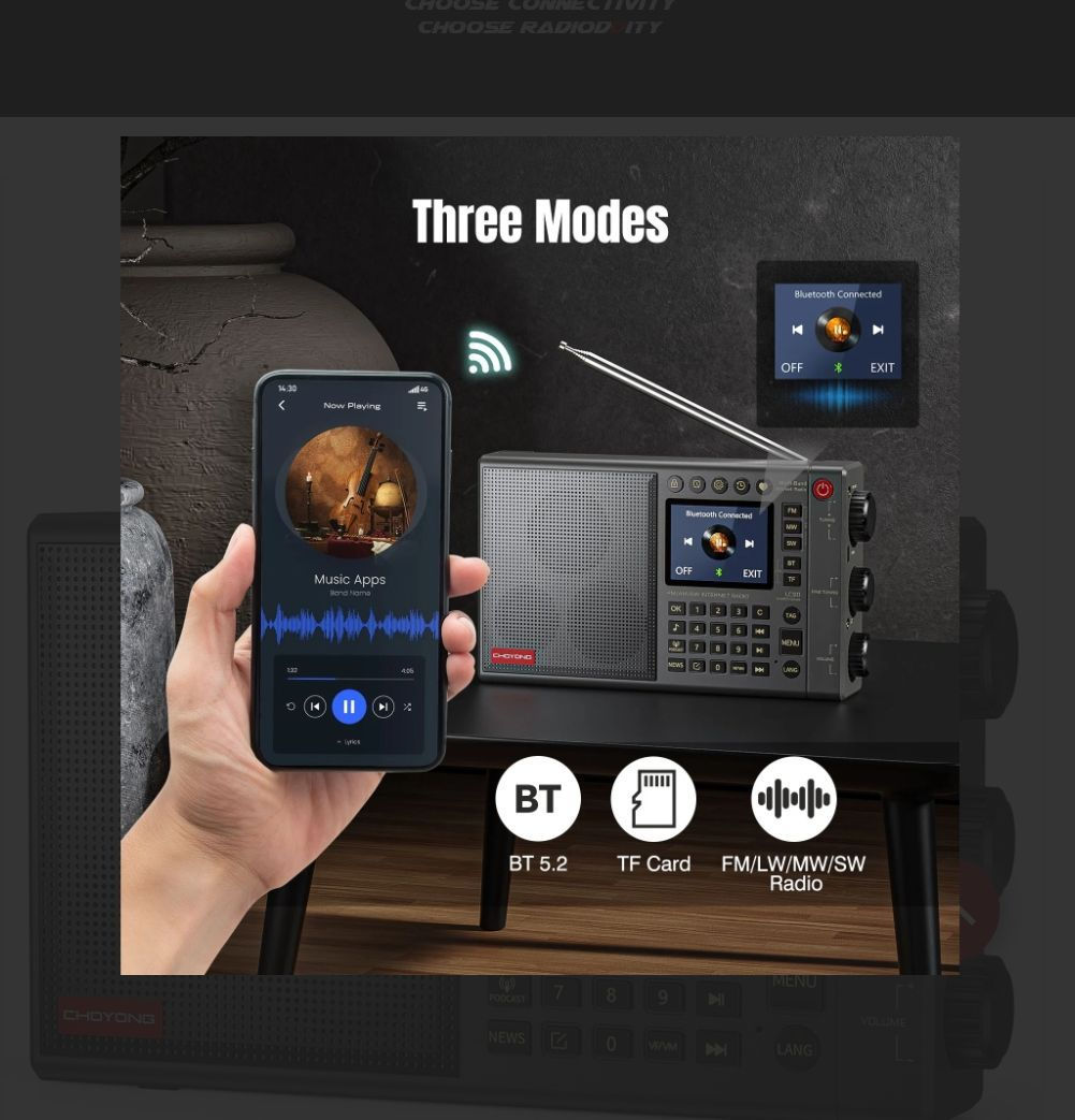 متوفر الراديو الافضل عالميا
الغني عن التعريف Choyong LC90 راديو إنترنت ذكي محمول متعدد النطاقات يجمع بين استقبال الراديو التقليدي وتقنيات البث الرقمي الحديثة.
الميزات الرئيسية:
اتصال متعدد: يدعم الاتصال عبر شبكات Wi-Fi   أو عبر شريحة اتصال  nano SIM أو من خلال نقطة اتصال الهاتف المحمول للوصول إلى محطات راديو الإنترنت.
استقبال واسع النطاق: يوفر استقبالاً لترددات FM، LW، MW، SW،
فول باند
بالإضافة إلى دعم نمط الحزمة الجانبية الواحدة (SSB) للهواة.
تعدد لغات يدعم اللغة العربية بالكامل
راديو الإنترنت: يتيح الوصول إلى أكثر من 40,000 محطة راديو عالمية مصنفة حسب القارة والبلد.
وظائف إضافية: يعمل كـ مكبر صوت بلوتوث، ويدعم تشغيل الملفات من بطاقة TF، ويحتوي على شاشة IPS ملونة تعرض معلومات المحطة وقوة الإشارة.
البطارية: مزود ببطارية قابلة لإعادة الشحن بسعة 5000 مللي أمبير لضمان ساعات استماع طويلة منفذ الشحن من نوع تايب سي 
المواصفات التقنية:
الوزن: حوالي 640 جرام.
الأبعاد: 200 × 122 × 40 ملم تقريبًا.
الصوت: يتميز بجودة صوت عالية بفضل تصميم صندوق مكبر الصوت المتطور. للاستفسار عن السعر والتفاصيل على الخاص بسبب سياسة الفيس بوك


**إذا كنت صاحب هذا الإعلان وتريد حذفه لأي سبب، رجاءا أرسل رسالة إلى الدعم الفني**