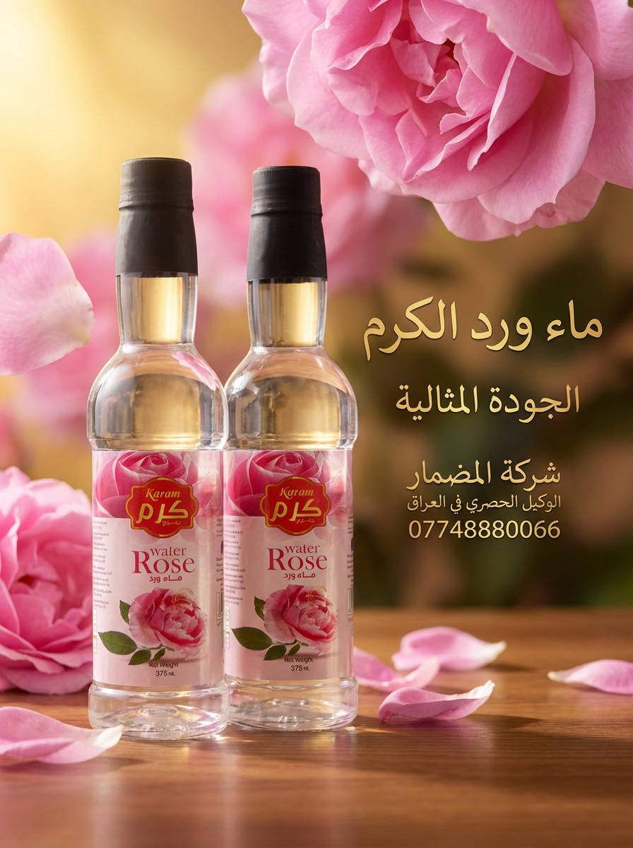 ماء ورد كرم 🌸
نقاء عالي… ورائحة زكية وجودة مثالية

ماء ورد طبيعي بطعم ورائحة متوازنة
مثالي للحلويات، المشروبات، والمعجنات
ويضيف لمسة فاخرة لكل وصفة ✨

✔️ جودة عالية
✔️ رائحة ثابتة
✔️ استخدامات متعددة

شركة المضمار – الوكيل الحصري في العراق
0774 888 0066
