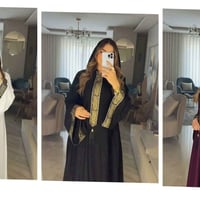 كتان مستورد • عباية چوكر • أبيض أسود برجندي