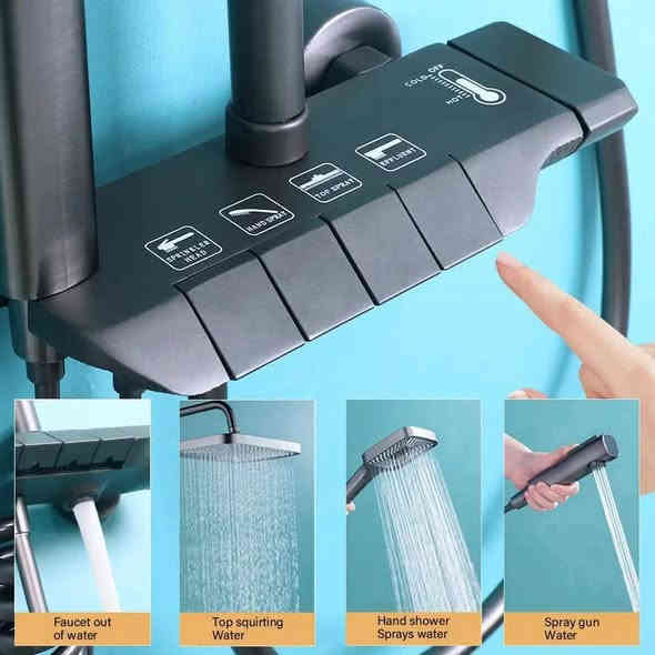 خلاط دوش  بيانو بهذا الجمال والشكل اللون المميز والراقي 
عباره عن حمام متكامل (دوش سقفي +دوش تليفون +شطافة +مذب سفلي)
يعمل بنظام الازرار
السعر 60 الف 
متوفر توصيل 🚚 لجميع المحافظات
***********
