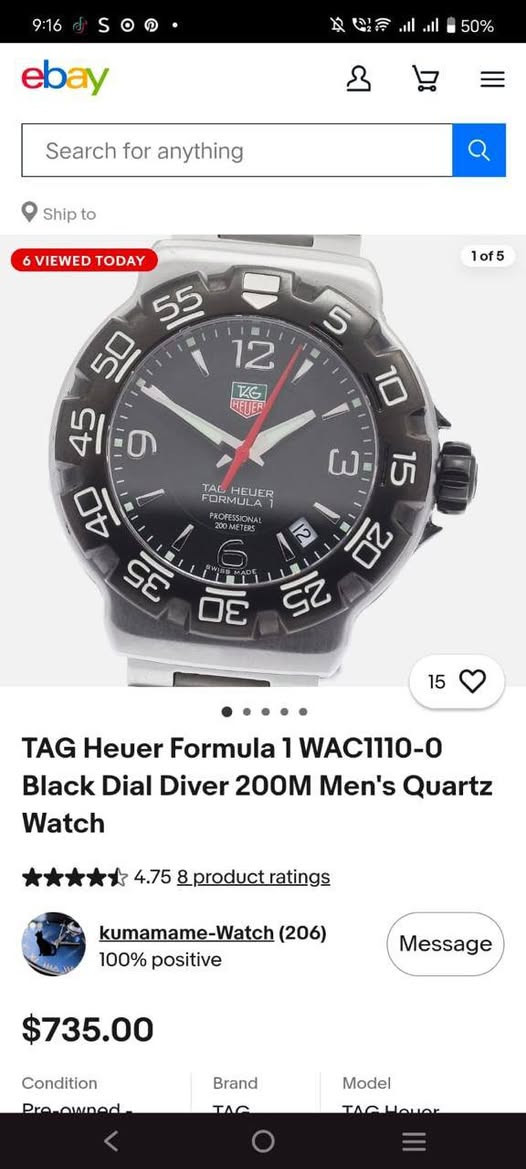 ⌚ للبيع: ساعة TAG Heuer Formula 1 الأصيلة
عشاق الفخامة والرياضة، فرصة مميزة لامتلاك ساعة TAG Heuer Formula 1 (الموديل: WAC1110-0) الغنية عن التعريف بحالة ممتازة ومظهر جذاب 
✨ أبرز المواصفات:
الموديل: TAG Heuer Formula 1 Professional
المينا (Dial): لون أسود فاخر مع عقرب ثوانٍ أحمر مميز ومؤشرات مضيئة.
مقاومة الماء: حتى عمق 200 متر (Diver 200M).
الحركة: كوارتز سويسري (Quartz) دقيق وعالي الاعتمادية.
السوار: ستانلس ستيل الأصلي متين ومريح.
تواصل خاص 📩


**إذا كنت صاحب هذا الإعلان وتريد حذفه لأي سبب، رجاءا أرسل رسالة إلى الدعم الفني**