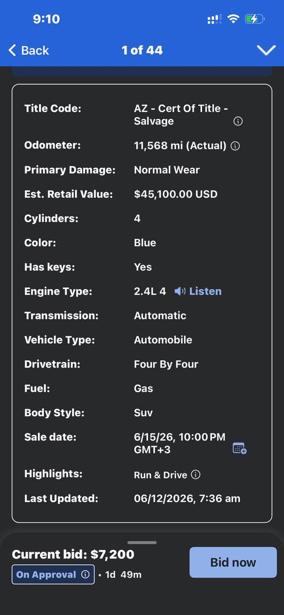 للفائدة
Toyota 4runner sr5 2025
ماشية 11 الف
ضرر حسب التقرير 
شغالة وتمشي
مواصفات موضحة
محرك اربعة سلندر 2400
معروضة مزاد بموقع copart.com
مزادها باجر
للمزايدة زيارة مكتب ماهر البدراوي لمزادات السيارات الامريكية و الكندية
الصالحية ٢٨ نيسان


**إذا كنت صاحب هذا الإعلان وتريد حذفه لأي سبب، رجاءا أرسل رسالة إلى الدعم الفني**