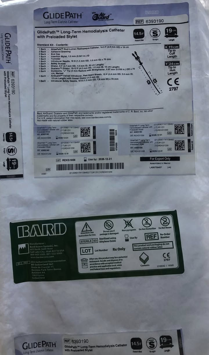 يوفر مكتب شريان للمستلزمات الطبية دبل لومن دائمي للغسيل  الكلوي  نوع امريكي 
شركة Bard  
قياسات  14.5f *19cm 
14.5f*23cm 
14.5f*27cm
للاستفسار والتواصل على واتساب المكتب 
***********
العنوان باب المعظم تقاطع الصرافية عمارة الجوهرة /  مكتب شريان
