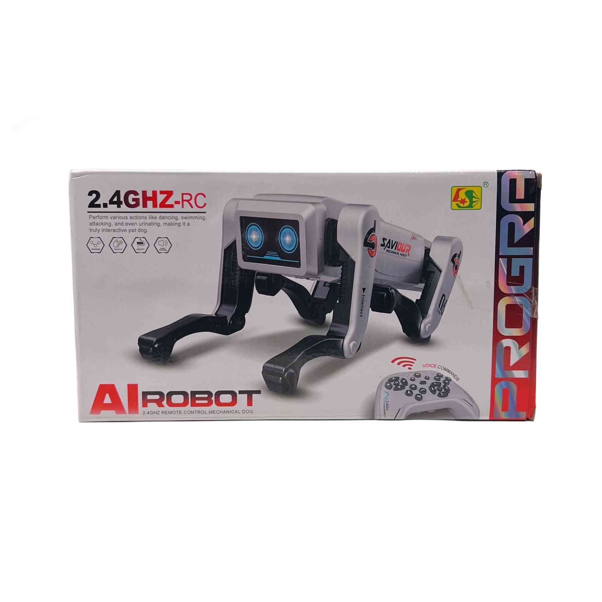 🤖 روبوت الكلب الذكي AI
مرح تفاعلي بلا حدود!

تحكم عن بُعد 2.4GHz مع أوامر صوتية لتنفيذ الحركات بكل سهولة 🎮🗣️
يمشي، يلتف، يجلس، يرقص ويقدّم حركات استعراضية ممتعة 🕺
موسيقى وإضاءة تضيف جو من الحماس ✨🎶
بطارية قابلة لإعادة الشحن للعب أطول 🔋

🎁 خيار مثالي للمرح
لعبة ذكية تجمع المرح والتفاعل

روبوت الكلب الذكي AI ROBOT – تحكم عن بُعد 2.4GHz مع أوامر صوتية

روبوت كلب تفاعلي يعمل بالتحكم عن بُعد بتقنية 2.4GHz، مصمم للحركة واللعب وتنفيذ أوامر متعددة مع إضاءة وموسيقى.

 • يعمل بتحكم عن بُعد بتردد 2.4GHz لسهولة التحكم بالحركات.
 
• يدعم الأوامر الصوتية (Voice Control) والتفاعل المباشر.
 
• مزود بخاصية البرمجة لتنفيذ الحركات حسب تسلسل الأوامر.
 
• حركات متعددة مثل: التقدم للأمام، الالتفاف، الجلوس، النهوض، والانحناء.
 
• يحتوي على موسيقى، رقصات ديناميكية، وإضاءة جذابة.
 
• يدعم وضع الدورية التلقائية (Auto Patrol) ووضع الاستعراض (Stunt).

 • ريموت كنترول 2.4GHz
 • تحكم صوتي
 • الفئة العمرية: 8 سنوات فأكثر
 • الروبوت: بطارية ليثيوم قابلة لإعادة الشحن 3.7V 
 • الريموت: 2 × بطارية AA 1.5V

الملحقات:
 • جهاز تحكم عن بُعد
 • بطارية ليثيوم قابلة لإعادة الشحن 3.7V
 • كابل شحن بغداد, العراق


**إذا كنت صاحب هذا الإعلان وتريد حذفه لأي سبب، رجاءا أرسل رسالة إلى الدعم الفني**