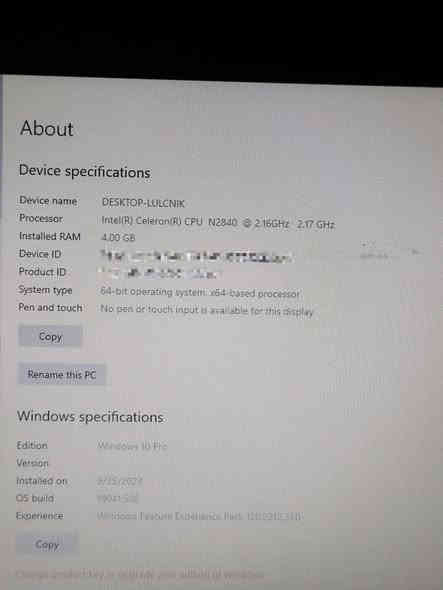 سلام عليكم لابتوب hp للبيع
مواصفات: 
Device name  DESKTOP-LULCNIK
معالج: Intel(R) Celeron(R) CPU  N2840  @ 2.16GHz   2.17 GHz
Installed RAM  4.00 GB رام
System type  64-bit operating system, x64-based processor
ويندوز 10 برو موديل 2023 لابتوب كلش حلو وشاحنتة الاصلية مفيد للدراسة والتصفح والالعاب الخفيفة سعرة 75 وبي مجال 
مكاني سماوة _ ام العصافير 
رقمي: *********** واتساب
