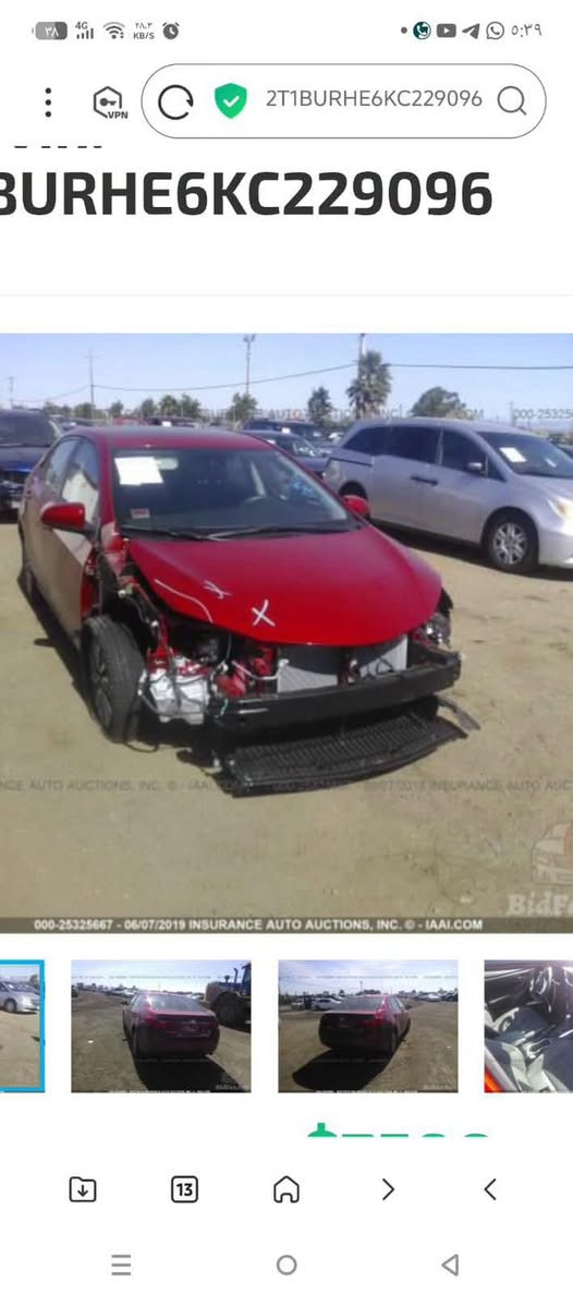 🚗 فرصة مميزة للبيع – كورولا 2019 وارد أمريكي 🇺🇸
إذا تبحث عن سيارة اقتصادية، عملية، ونظيفة جدًا… هذه فرصتك 👇
✨ المواصفات:
🚘 النوع: Toyota Corolla.  2019 – فئة XLE
🎨 اللون: احمر لؤلؤي
⚙️ المحرك: 2.0 لتر
🔄 ناقل الحركة: أوتوماتيك
📍 الموقع: بغداد 
📊 الحالة:
📏 المسافة المقطوعة: 100,000 ميل فقط
🔧 الحالة الميكانيكية: 100% (ممتازة)
🛞 الإطارات: جديدة/بحالة ممتازة 100%
🪑 المقاعد: تغليف وكالة
🛠️ الصيانة: منتظمة وبدون أي تأخير
👤 الاستخدام: شخصي
🛡️ الأمان:
نظام AIRBAG سليم ويعمل 100%
📌 ملاحظات مهمة:
نسبة الضرر السابقة: 13% (في المقدمه  فقط)
مرفقة صور الحادث للشفافية
رقم الشاصي (البدن): مطابق ✔️
السيارة مسجلة رسميًا 
(مروري بغداد مشروع وطني الماني)
💰 السعر: 14,000 دولار فقط
🔥 سيارة نظيفة، جاهزة للاستخدام، ومناسبة للاستخدام اليومي أو العائلي — لا تضيع الفرصة!

‭***********‬
