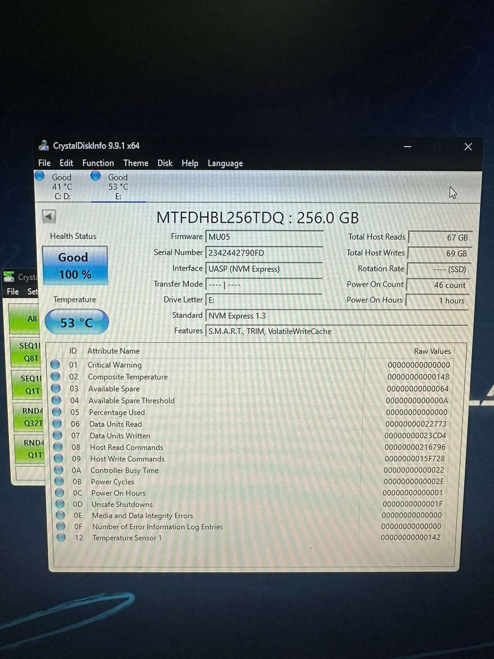 هارد ssd m.2 256gb جديد والسرعه والاداء مبين بالصوره الثانيه
و نقلت عليه 50 كيكا حتى افحص الحراره مالته ماطلعت من ال60 والسرعه ثابته بال 2000 mb/s
سعر 45 وي التوصيل 
ادمن🌹


**إذا كنت صاحب هذا الإعلان وتريد حذفه لأي سبب، رجاءا أرسل رسالة إلى الدعم الفني**