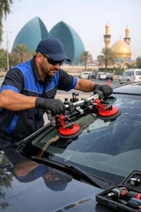 خدمة الشدّ الموقعي لزجاج السيارات – بغداد  نجيك للمكان شدّ زجاج سريع و...