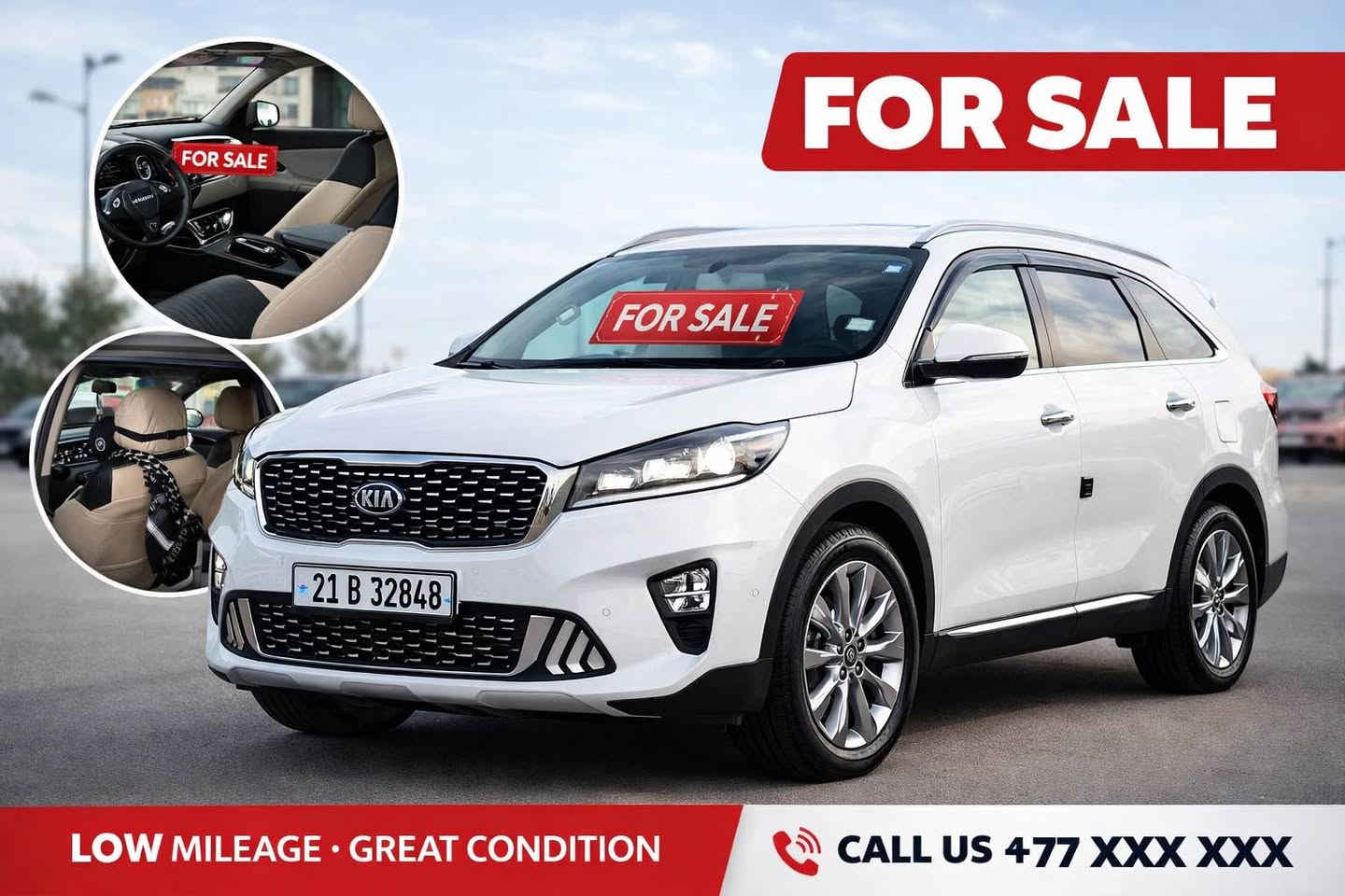 السلام عليك ورحمة الله وبركاتة

للبيع سورنتو 2020 

مكفولة كفالة عامة من

الضربة والتبديل والصبغ 

مواصفات فول ماشية 70 الف كم 

 عدا ألبانوراما 

مكينة 6v

محرك 3600

7 راكب

تبريد 3 قطع ثلج 

ويل كب كروم 19

تخم تاير جديد جديد

رقم سليماني  

السيارة 8 كير جنطة كهرباء كراسي كهرباء 

أربع أنظمة قيادة 

بردات خلفية  

سعر خاص 

مكان كركوك  رقم الهاتف *********** كركوك, العراق
