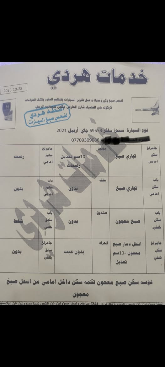 سينترا موديل 21 sv رقم اربيل ضررها 4قطع طرف  السكن ،البجم كبس 50 الف ميل ماشيه مع بطاقة وقود *********** كركوك, العراق
