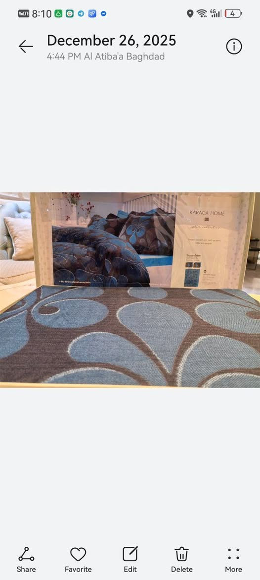 فرشه ماركة كاراجا اصلي درجة أولى شرشف و ٤مخاد و كاور لحاف ب٤٠ الف
فرشه لون ازرق ب ١٥الف
راوتر محمول جيل الاخير ب١٠٠الف جديد غير مستعمل
فرشه مخططه ازرك و جوزي ب ٣٠الف
راوتر زين جيل الاخير ب ٩٠الف
سيت صحون تقديم مال فواكة و حلويات و كرزات ب ١٥الف 

حي الجهاد 
***********
