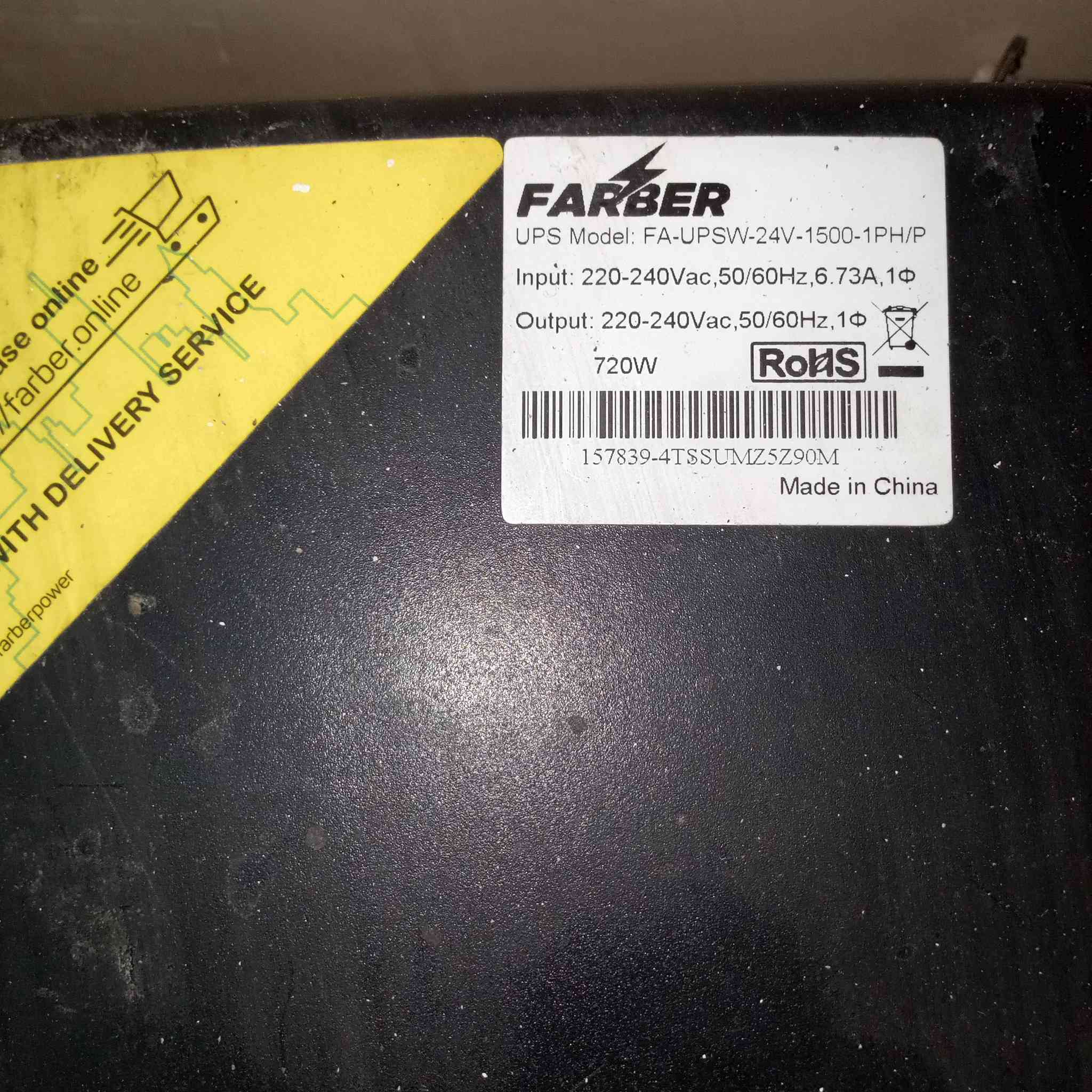 سلام عليكم
UPS Farber 1500va offline 
اوفلاين ١٥٠٠va يحتاج تبديل بطارية
٥٠ الف وبيه مجال
موجود توصيل


**إذا كنت صاحب هذا الإعلان وتريد حذفه لأي سبب، رجاءا أرسل رسالة إلى الدعم الفني**