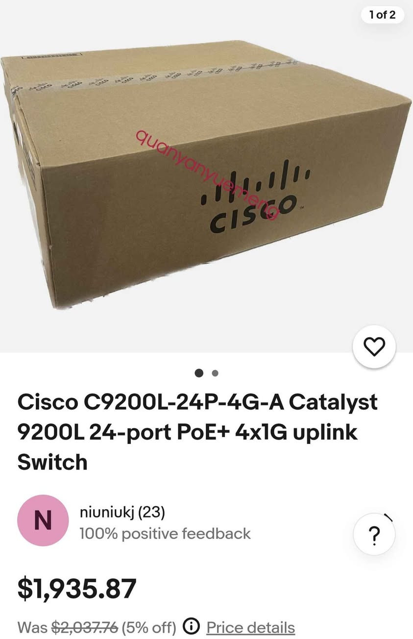 Cisco C9200L-24P-4G-A Catalyst 9200L 24-port PoE+ 4x1G uplink Switch
Dlivary✔️✅ أربيل, العراق


**إذا كنت صاحب هذا الإعلان وتريد حذفه لأي سبب، رجاءا أرسل رسالة إلى الدعم الفني**