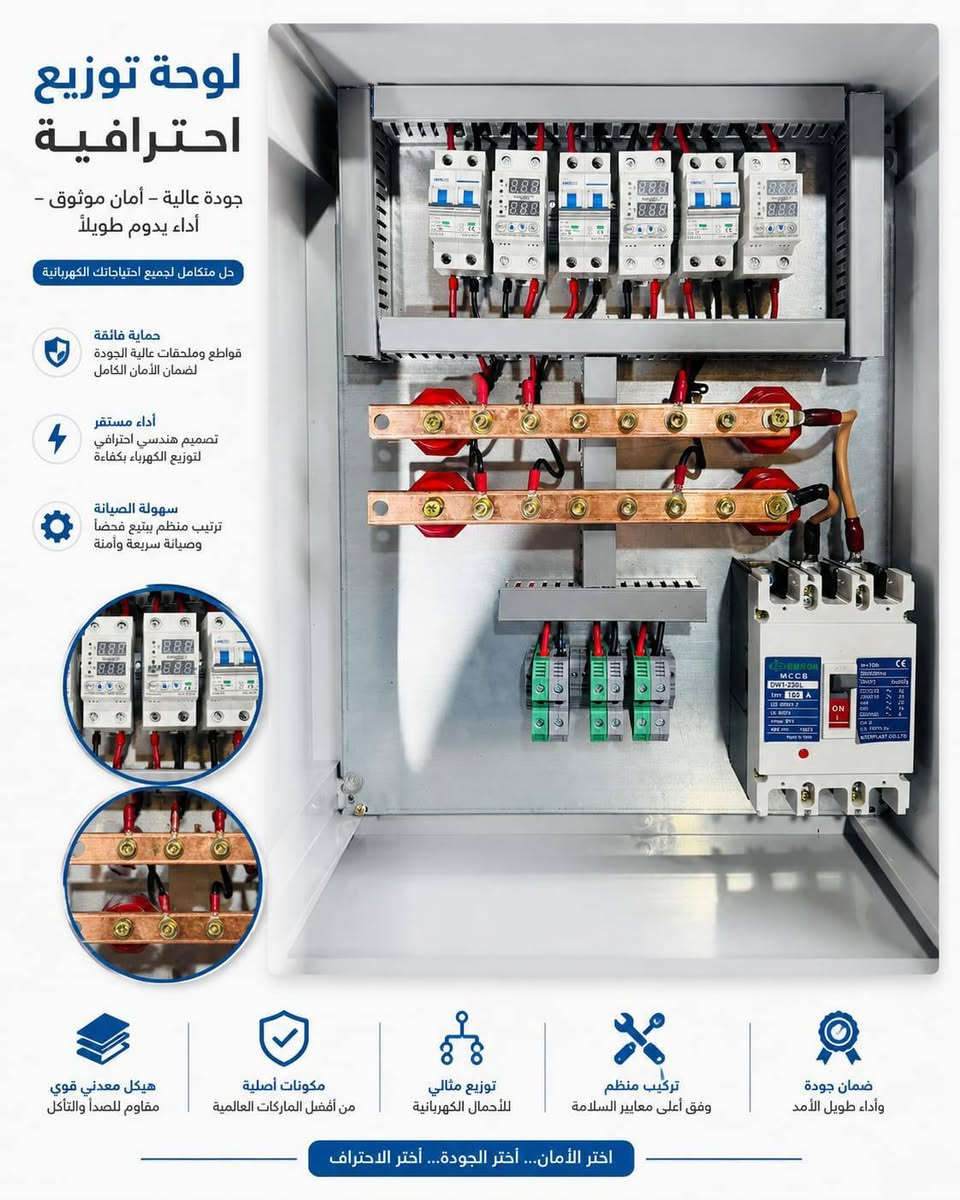 🔹 أحد أعمالنا المميزة في شركة وميض جمعة السوداني 🔹
تم إنجاز وتجهيز لوحة توزيع كهربائية (MDB) ثلاثية الطور (3 Phase) بمواصفات فنية عالية وجودة تنفيذ احترافية، مع مراعاة أعلى معايير الأمان والكفاءة في توزيع الأحمال الكهربائية.
✅ قاطع رئيسي MCCB
✅ ATS للتحويل التلقائي بين المصدر الرئيسي والاحتياطي
✅ حماية متقدمة للأحمال الكهربائية
✅ بارات نحاسية عالية الجودة
✅ تنظيم وترتيب احترافي للأسلاك والمكونات
✅ جاهزة للعمل بكفاءة واعتمادية عالية
نفتخر بتقديم حلول كهربائية متكاملة للمشاريع السكنية والتجارية والصناعية، مع ضمان الجودة والدقة في التنفيذ.
💎 شركة وميض جمعة السوداني للصناعات الكهربائية
📍 بغداد – عكد النصارى – قرب جامع أبو التمن
📞 ***********
📞 ***********
📲 واتساب: ***********

#لوحات_توزيع
#MDB
#ATS
#كهرباء
#شركة_وميض_جمعة_السوداني
#اعمال_كهربائية
#مشاريع_صناعية
#هندسة_كهربائية
