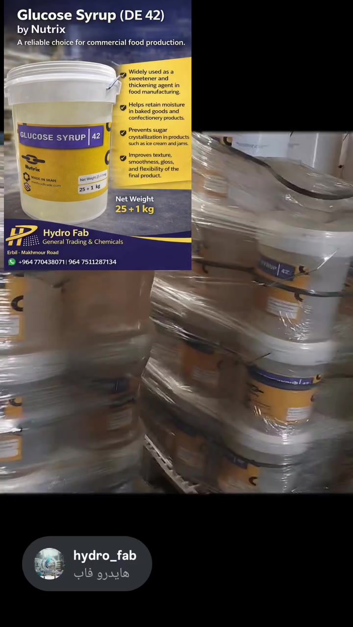 شراب الجلوكوز (Glucose Syrup) من Nutrix
حل مثالي للصناعات الغذائية التجارية التي تبحث عن جودة ثابتة وأداء موثوق.
يُستخدم كمُحلٍ ومُكثف فعّال في تصنيع #الحلويات #والمخبوزات.
يساعد على الاحتفاظ بالرطوبة وتحسين القوام.
يمنع تبلور السكر في منتجات مثل #الآيس كريم #والمربى.
يمنح المنتج النهائي نعومة ولمعانًا ومرونة عالية مع استقرار أفضل أثناء التخزين.

الوزن الصافي
25 + 1 كغم
متوفر لدى
شركة هايدرو فاب للتجارة العامة والمواد الكيميائية

#العنوان
أربيل، طريق مخمور
للتواصل واتس اب
***********
***********
#هايدرو_فاب #HPMC #مواد_إنشائية #منظفات #بناء #مقاولات #غذائية_Hydro_Fab
