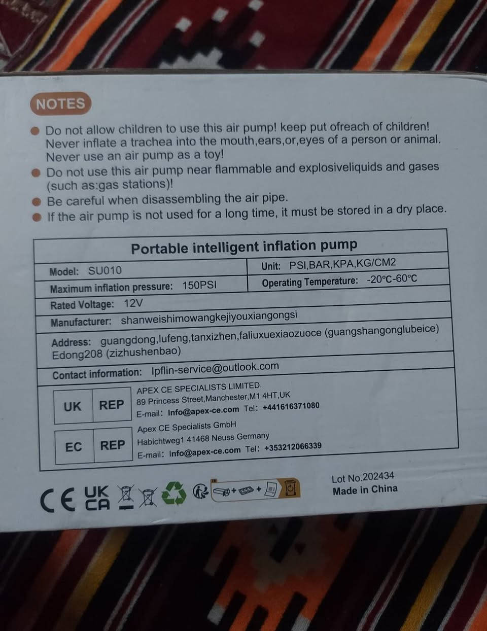 منفاخ إطارات لاسلكي، شحن ضاغط هواء بقوة 150 رطل لكل بوصة مربعة، وبطارية 6000 مللي أمبير، يعمل بجهد 12 فولت تيار مستمر، مضخة دراجات كهربائية قابلة لإعادة الشحن، مزودة بشاشة LED رقمية وإضاءة طوارئ للسيارات والدراجات النارية والهوائية. موضح توصيل بغداد ومحافظات


**إذا كنت صاحب هذا الإعلان وتريد حذفه لأي سبب، رجاءا أرسل رسالة إلى الدعم الفني**