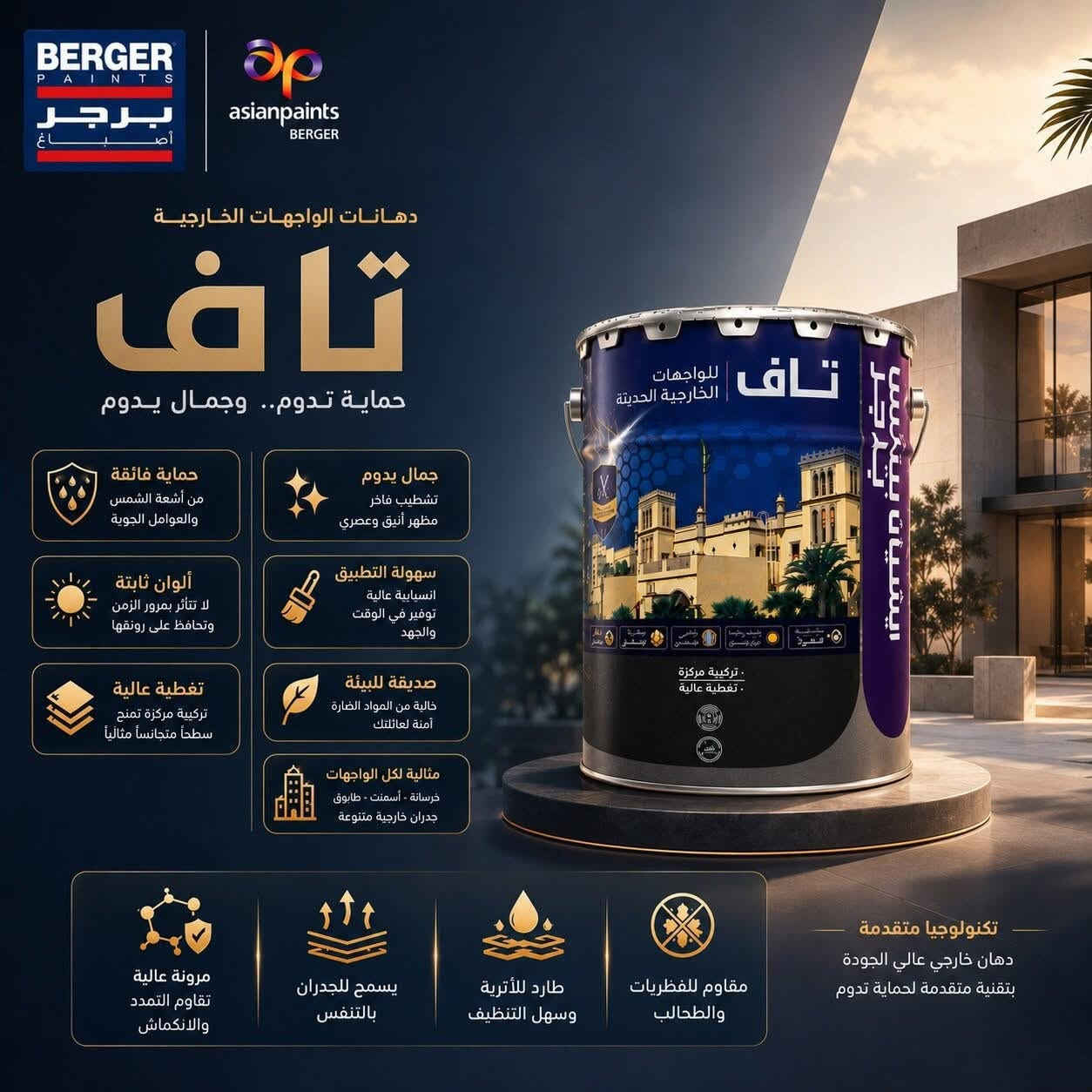 الواجهة مو مجرد شكل… الواجهة هي أول انطباع، وأول انطباع يبيع. 

كلما كانت واجهتك نظيفة، أنيقة ومحافظـة على لونها وجودتها… كلما رفعت قيمة مشروعك وجذبت الانتباه والثقة أكثر.

لهذا اختيار دهان خارجي قوي مو رفاهية… بل استثمار يحافظ على جمال الواجهة ويعكس قوة المكان لسنوات. 

تاف من برجر… حماية فائقة، وجمال يدوم.

#اصباغ_برجر_فلسطين 

***********

#تاف #اصباغ #واجهات #حماية #ديكور
