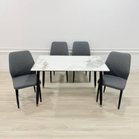 ميز طعام ٤ كراسي • سطح رخام مزجج • دوشمه جلد