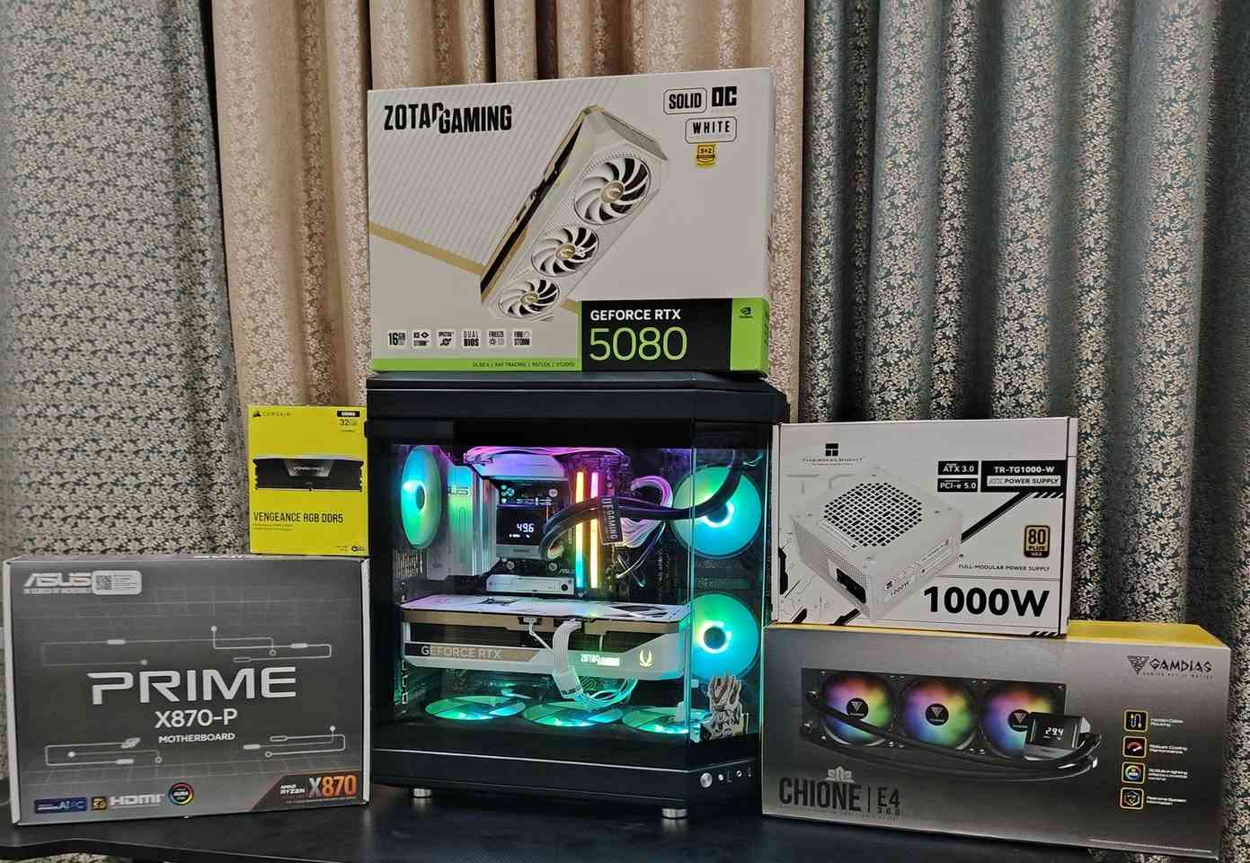 تجميعه مستعمله قليل جداً السعر 3,975,000

R7 9800X3D 
RTX 5080 ZOTAC OC SOLID WHITE 
X870-P ASUS PRIME DDR5 WIFI 7 WITH 
RAM CROSAIR 32GB 7000hz DDR5 RGB 
M.2 Lexar 1TB NM790 SSD PCIe Gen4 
THERMALRIGHT TR-TG1000-W ATX GOLD WHITE 
WATER COOLER GAMDIAS CHIONE E4- 360MM C/ DISPLAY
CASE XIGMATEK X ALPHA CUBI
Windows 11 Pro Original Key

مكاني ناصرية رقمي *********** 
توصيل موجود
