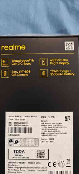 السلام عليكم رلمي GT6
زاكره 512

رام16

نظافة 100ب100

استخدام اسبوع فقط 

ومضموم بالكرتون 

كل ملحقات موجوده 

السعر 500 الف
للبيع فقط
***********
