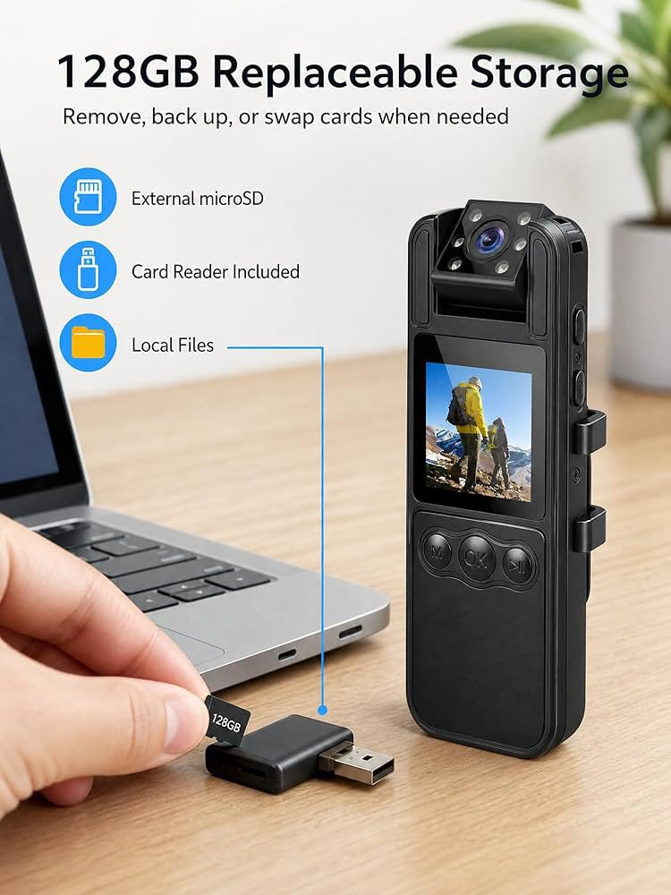 📸 كاميرا المغامرات والحماية الشخصية المصغرة
 (Body Camera)
👮‍♂️ كاميرا جسمية احترافية للعمل والتنقل | MC82

تسجيل فيديو 1080P + رؤية ليلية + عدسة دوارة 180 درجة

🎯 استخدامات متعددة:
مناسبة للعمّال، مندوبي التوصيل، سائقي التطبيقات، ركوب الدراجات، حرّاس الأمن، وحتى التوثيق اليومي.
---
✨ أبرز الميزات:

· 🎥 جودة تسجيل عالية – فيديو Full HD بدقة 1080P بمعدل 30 إطار/ث.
· 🌙 رؤية ليلية احترافية – 4 لمبات IR + تقنية IR-CUT أوتوماتيك للتسجيل في الظلام التام.
· 🔄 عدسة دوارة 180 درجة – فائقة الاتساع، والصورة تُصحح تلقائياً بعد الدوران.
· 🖥️ شاشة ملونة 1.4 إنش – معاينة وتسجيل ومشاهدة المقاطع مباشرة بدون كمبيوتر.
· 🎛️ أزرار تحكم فعلية – فيديو، صوت، صورة، منبه، تشغيل.
· 📀 تخزين ضخم وقابل للتبديل – يدعم حتى 256 جيجابايت (بطاقة 128 مرفقة).
· 🔁 تسجيل دائري (Loop Recording) – يمسح أقدم المقاطع عند امتلاء التخزين تلقائياً.
· 🔌 تشغيل على الهاتف – عبر OTG (Type-C) يتصل بالهاتف أو الكمبيوتر مباشرة.
· 🎙️ تسجيل صوتي استريو – مع إمكانية الفيديو والصوت معاً.

🔧 محتويات العلبة (جاهز للاستخدام فوراً):

· كاميرا MC82 + بطاقة 128 جيجابايت + قارئ microSD + حامل دراجة + حامل ثلاثي + مشبك ملابس + دليل إنجليزي + كابل Type-C.

التوصيل: متوفر توصيل سريع لكافة محافظات العراق 🚗

📥 للحجز والاستفسار: راسلنا مباشرة على الماسنجر أو على الواتساب 
واتساب/ ‭0776 328 9823‬
