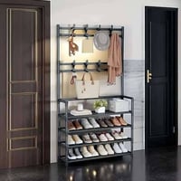 ستاند ملابس • معدني • طبق خيزران