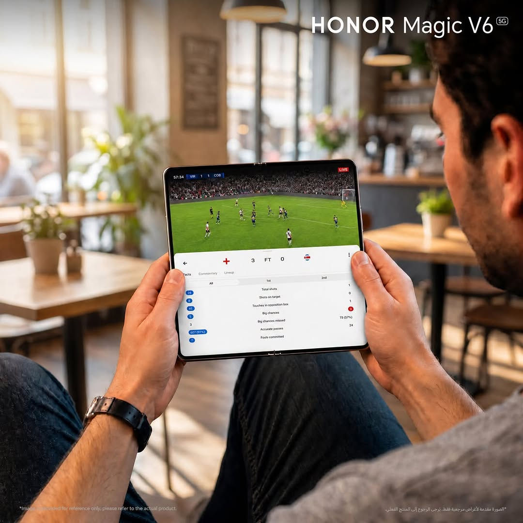 ⚡ تابع المباراة، أنجز أعمالك، وتنقل بين تطبيقاتك بكل سلاسة.
مع HONOR Magic V6، أصبحت تجربة تعدد المهام أسهل من أي وقت مضى بفضل الشاشة الكبيرة والأداء القوي الذي يمنحك مرونة أكبر في كل لحظة. 
متوفر الآن للبيع المباشر في العراق.
#HONORMagicV6
.
⚡ یارییەکانت ببینە، کارەکانت ئەنجام بدە و بە ئاسانی بگۆڕە لەنێوان ئەپەکاندا.
لەگەڵ HONOR Magic V6، ئەزموونی ئەنجامدانی چەندین ئەرک لە یەک کاتدا ئاسانتر بووە لە هەمووکاتێکی تر، بەهۆی شاشەی گەورە و کارایی بەهێز کە ئازادی زیاترت پێ دەبەخشێت. 
ئێستا بەردەستە بۆ فرۆشتنی ڕاستەوخۆ لە عێراق.
#HONORMagicV6 
لطلب من متجر هونر الاجراس 
https://belltel-store.com/ar/honor-magic-v6.html 
مع توفر الطلب على منصة جني 
والشراء الأقساط 
https://app.gini.iq/deeplink/honor
او مراسلة الصفحة 
والأتصال بهاتف خدمة الزبائن 
من ال 9صباحا حتى ال5عصرا
***********
***********
