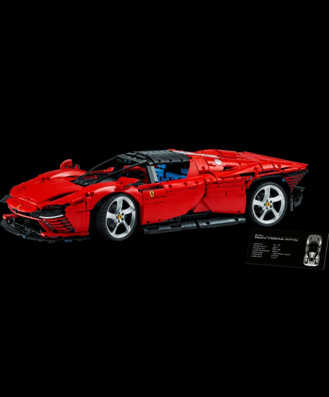 Ferrari Daytona SP3
معلومات عن نسخة الليغو:
🔢 عدد القطع: حوالي 3,778 قطعة �
lego.com
📏 الحجم كبير (مقياس 1:8 مثل السيارات الحقيقية المصغرة) �
lego.com
⚙️ بيها ميزات:
محرك يتحرك (pistons)
قير 8 سرعات (Gearbox)
أبواب تفتح (Butterfly doors)
👤 موجهة للكبار (18+) �
 التواصل: دايركت


**إذا كنت صاحب هذا الإعلان وتريد حذفه لأي سبب، رجاءا أرسل رسالة إلى الدعم الفني**