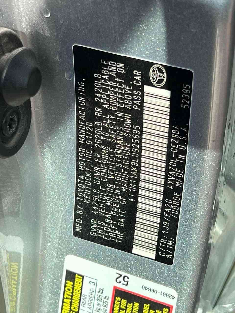 السلام عليكم
كامري 2020 se

لون سلفر

بصمة سلايد 

رقم بغداد 

رقم الشاصي موجود مع الصور

تبديل القطع كلها اصلي  تفصيخ بدون صبغ

بدون دواخل
205 ورقة بيها مجال قليل 

ماشي 25 الف ميل قابل للزياده 

بغداد ***********
