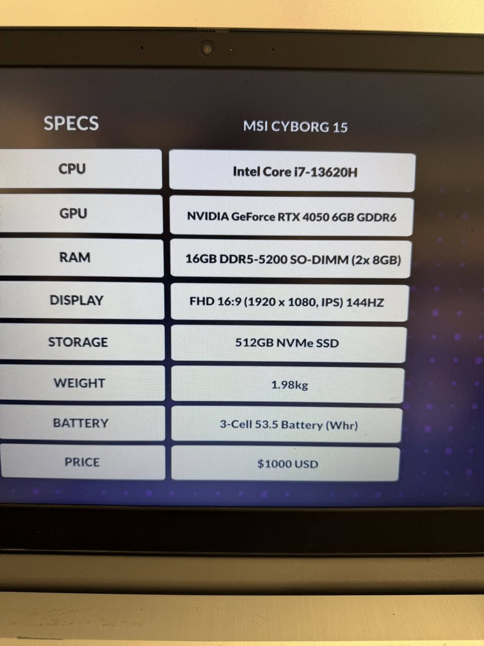 Laptop msi
نفس بصوره ضبط 
مبدل هارد مسوي ١ تيرا 
للبيع  ماعرف سعرها قيم


**إذا كنت صاحب هذا الإعلان وتريد حذفه لأي سبب، رجاءا أرسل رسالة إلى الدعم الفني**