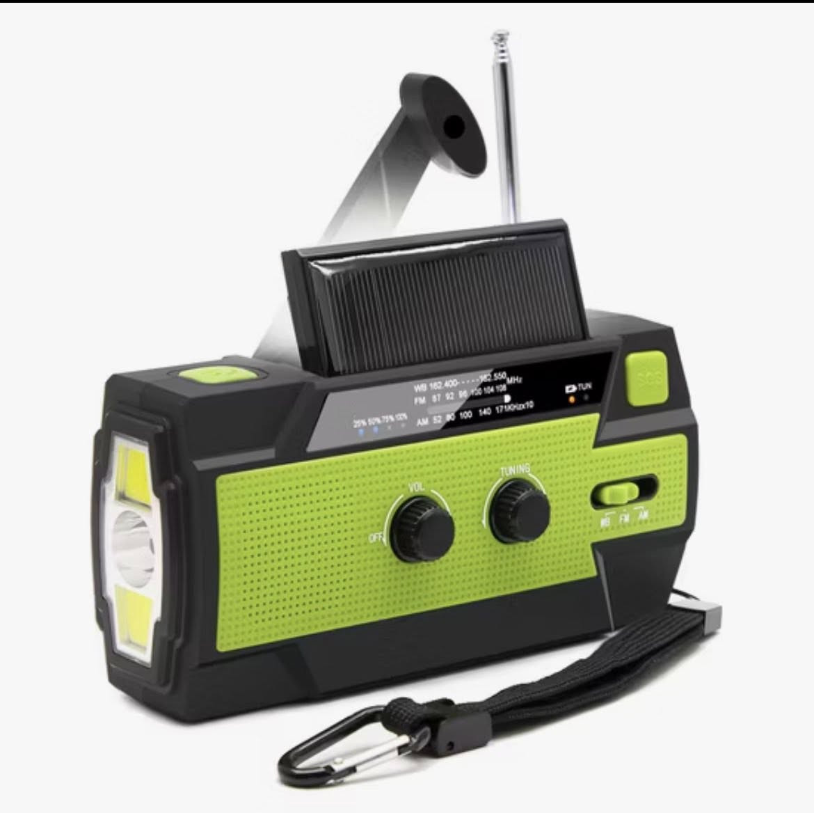 هذا المنتج عبارة عن راديو طوارئ محمول يعمل بالطاقة الشمسية وبواسطة تدوير المقبض (Hand Crank). 
الميزات الرئيسية: يحتوي على راديو AM/FM/WB، ومصباح LED يدوي مدمج، ومنفذ لشحن الأجهزة. 
الطاقة: يعمل ببطارية قابلة لإعادة الشحن، ويمكن شحنه عبر اللوحة الشمسية المدمجة أو عن طريق تدوير المقبض يدويًا لتوليد الطاقة. 
الاستخدام: مصمم لحالات الطوارئ، التخييم، والأنشطة الخارجية. 
المواصفات: قد تختلف سعة البطارية، ولكن بعض النماذج تأتي بسعة 4000 مللي أمبير في الساعة. 
السعر40الف


**إذا كنت صاحب هذا الإعلان وتريد حذفه لأي سبب، رجاءا أرسل رسالة إلى الدعم الفني**