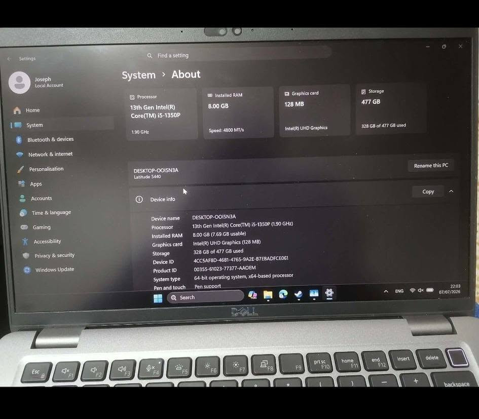 💻 متوفر للبيع | Dell Latitude 5440
🔹 الموديل: Dell Latitude 5440
🔹 المعالج: Intel Core i5-1350P (الجيل 13)
🔹 الرام: 8GB DDR5 4800MHz
🔹 الخزن: SSD 512GB
🔹 كرت الشاشة: Intel UHD Graphics
🔹 الشاشة: 14 إنج FHD
🔹 النظام: Windows 11 Pro
🔹 بصمة إصبع ✅
🔹 Intel vPro ✅
📌 حالة الجهاز: 85%، توجد شخوط استخدام خفيفة لا تؤثر على الأداء، والجهاز يعمل بكفاءة ممتازة.
💰 السعر: (450 الف)
🚚 التوصيل مجاني إلى جميع محافظات العراق خلال 24 ساعة فقط.


**إذا كنت صاحب هذا الإعلان وتريد حذفه لأي سبب، رجاءا أرسل رسالة إلى الدعم الفني**