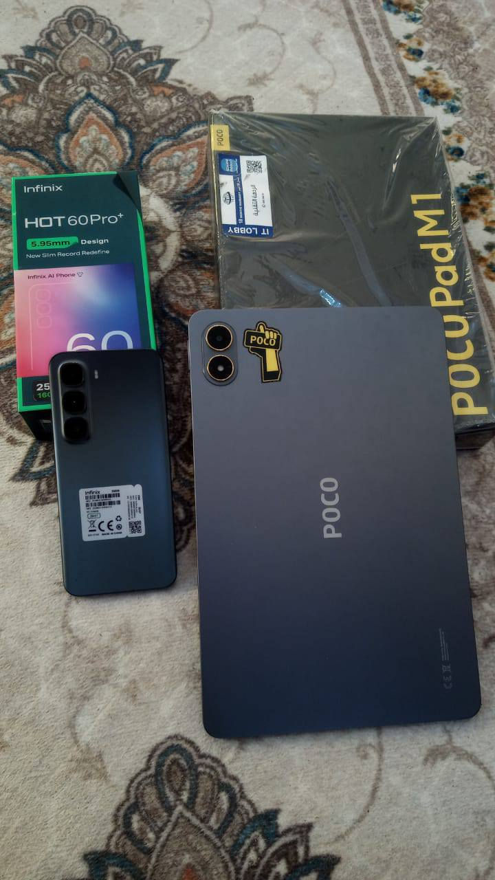 Poco pad m1 :ذاكره 265 معالج سناب دراغون
Infinix hot 60 pro :نسخه بلص ذاكره 265 
اجهزه قويه بالاداء الالعاب وذاكره قويه 
استعمال شهرين رايدهن ب400 مع سماعه هديه مكان ناصريه شطره واتساب :*********** سبب البيع مطلوب
