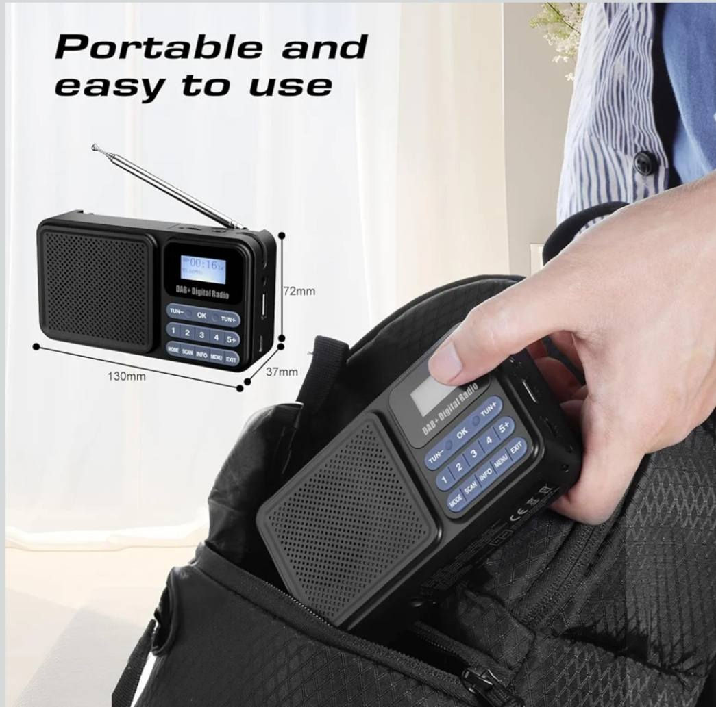 راديو صغير محمول صوت جدآ عالي شحن تايب سي مع شحن طاقة شمسية  بطارية كبيرة 2200ma تدوم 12 ساعة متواصلة الراديو يعمل بتقنية البلوتوث وال DAB  ومدخل بطاقة ذاكرة RAM  ومدخل  فلاش USB  سماعة خارجية ومخرج سماعة هتفون شاشة رقمية بحث رقمي حفظ تلقائي للقنوات  سحب قنوات ممتاز جدآ .


**إذا كنت صاحب هذا الإعلان وتريد حذفه لأي سبب، رجاءا أرسل رسالة إلى الدعم الفني**