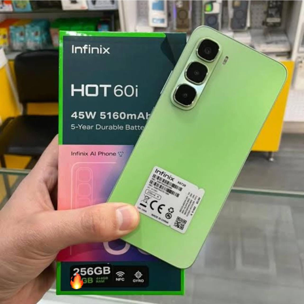 #قسم الجديد
انتباه✅ بسعر 🔥150 ألف🔥150 ألف🔥تفليش الاسعار
انفينكس Hot 60i   ذاكره  256 القوه والمتانه والجمال💛💛
✅المعالج:  Mediatek Helio G81 اداء سريع 
✅الكاميرا: دقه عاليه 50 ميكابيكسل تصوير احترافي 
✅الشاشه: حجم عملاق 6,7 بوصه 120 هرتزLCD 
✅البطاريه: 5160 ملي أمبير مع شحن سريع جدا
الشطره قرب قصر الحاج خيون رقم قسم المبيعات *********** نتشرف بزيارتكم 💛💚
