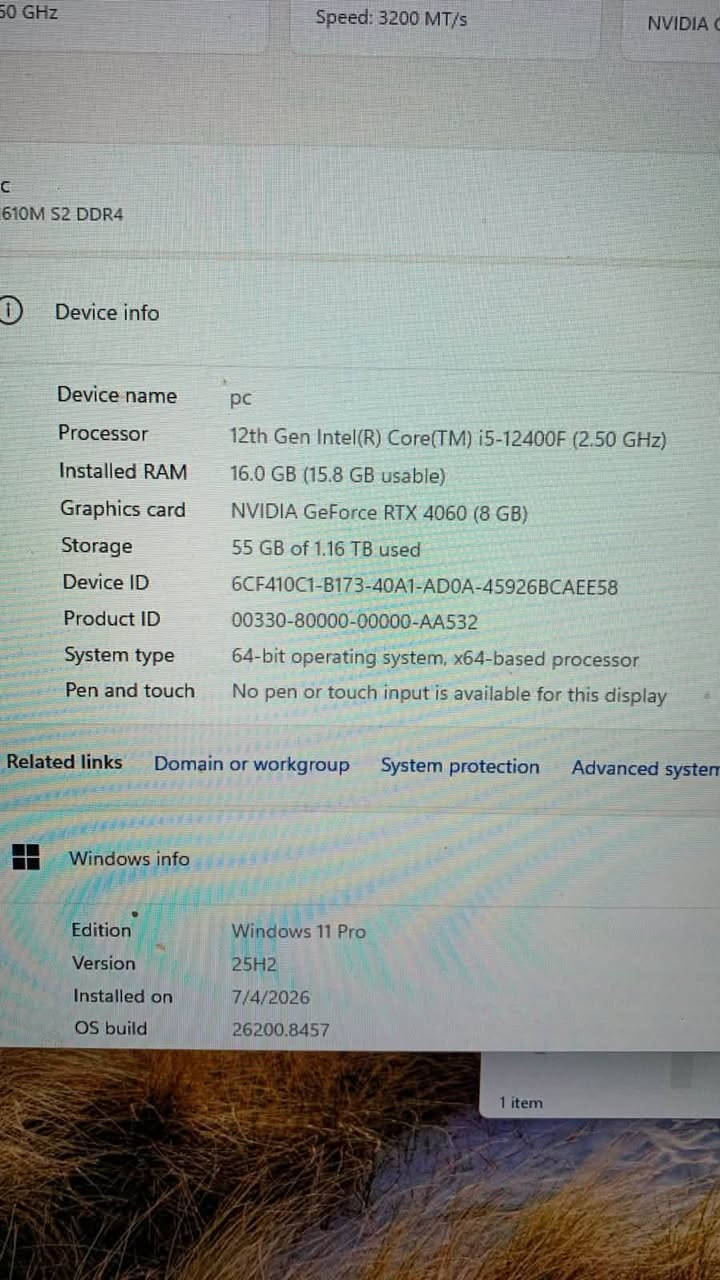 Pc للبيع 
الحاسبة نظيفه استخدام قليل
سبب البيع عدم التفرغ
شاشة msi 27
1080p
180 هيرتز
مذربورد H610
12400f cori5 
Ram 16g
NVME 256
Ssd 1TB
RTX 4060
تبريد مائي 240
Gp700G  
ماوس glorious 
كيبورد REPRACON
سعره مليون و300 قفله 
مكاني كربلاء توصيل ماكو 
رقمي الواتساب 
***********
