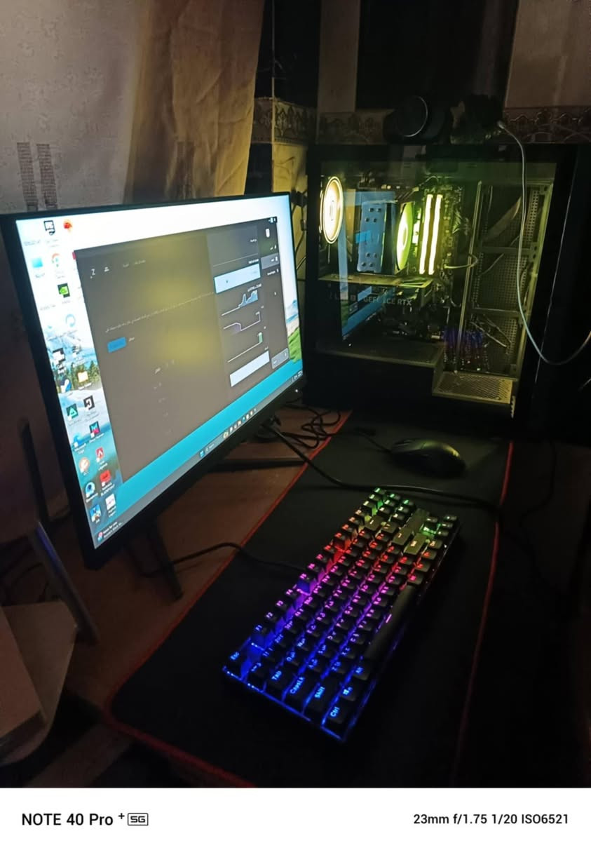 CPU: Intel Core i5-14400F

GPU: PNY GeForce RTX 4060 8GB XLR8

Gaming OC

Motherboard: Gigabyte Z790 D DDR5

RAM: TeamGroup Delta RGB DDR5 32GB (16×2) 6000MHz

SSD: Lexar NM620 NVMe 1TB

PSU: Segotep GN750 750W 80+ Gold

CPU Cooler: DeepCool AG400 Black

Case: Raptor 290-XL Arctic Hawk Black

الملحقات

AOC Gaming 24G4 Fast IPS 180Hz شاشة

HyperX Cloud || سماعة

Logitech G502X Plus موس

مدينه صدر

*********** رقم

سعر مليونين او 100
