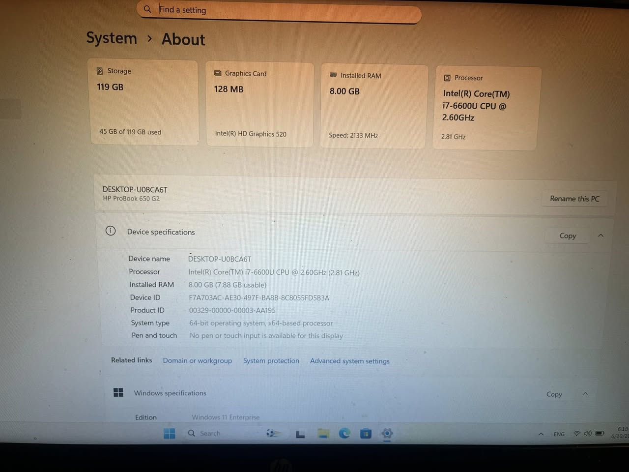 🔥 للبيع لابتوب HP ProBook 650 G2

💰 السعر: 230,000 دينار عراقي

🔹 المواصفات:

* Intel Core i7 الجيل السادس
* رام 8GB
* SSD سريع 120GB
* شاشة 15.6 إنج
* نظام Windows 11

✅ مناسب للدراسة والعمل والاستخدام اليومي
✅ سريع بالتصفح وفتح البرامج

يشغل أشهر البرامج المستخدمة يومياً مثل:

* Microsoft Word
* Microsoft Excel
* Microsoft PowerPoint
* Google Chrome
* Microsoft Edge
* Zoom
* Telegram Desktop
* WhatsApp Desktop
* Facebook و Messenger عبر المتصفح
* YouTube و Netflix
* برامج PDF
* Photoshop للاستخدام العادي

اللابتوب نظيف ويعمل بصورة ممتازة، مناسب للطلاب والموظفين وأعمال الإنترنت والمكتب.

📍السعر: 230,000 دينار عراقي


**إذا كنت صاحب هذا الإعلان وتريد حذفه لأي سبب، رجاءا أرسل رسالة إلى الدعم الفني**