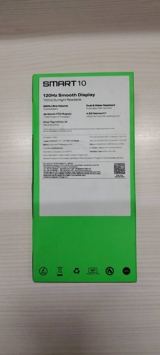 مبايل Infinix smart 10 جديد إستخدام يوم واحد فقط ومشحون مرة واحدة.
السعر 150 ألف قفل
لون تيتانيوم 
ذاكرة تخزين 64 گيگا و رام 3 گيگا
بيه ضمان سنة


**إذا كنت صاحب هذا الإعلان وتريد حذفه لأي سبب، رجاءا أرسل رسالة إلى الدعم الفني**
