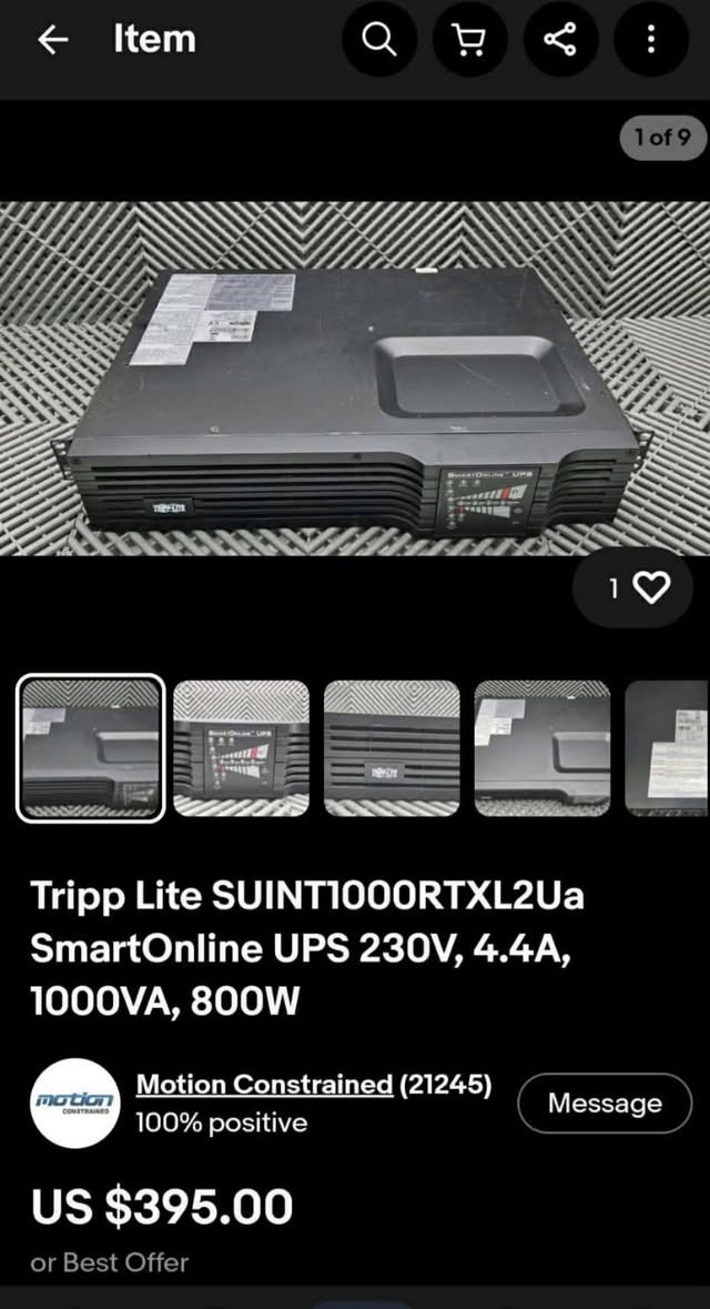 7 قطعة موجود 
2 باتري 
UPS ONLINE 
ARTONIC 
SMART UPS 
فقط 70الف 
بدون باتري 
ماكو ب هيج سعر ضمان أسبوع


**إذا كنت صاحب هذا الإعلان وتريد حذفه لأي سبب، رجاءا أرسل رسالة إلى الدعم الفني**