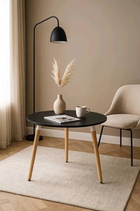 طاولة قهوة عصرية وأنيقة بلونين مختلفين: أسود وأبيض. تصميم حديث يناسب ج...