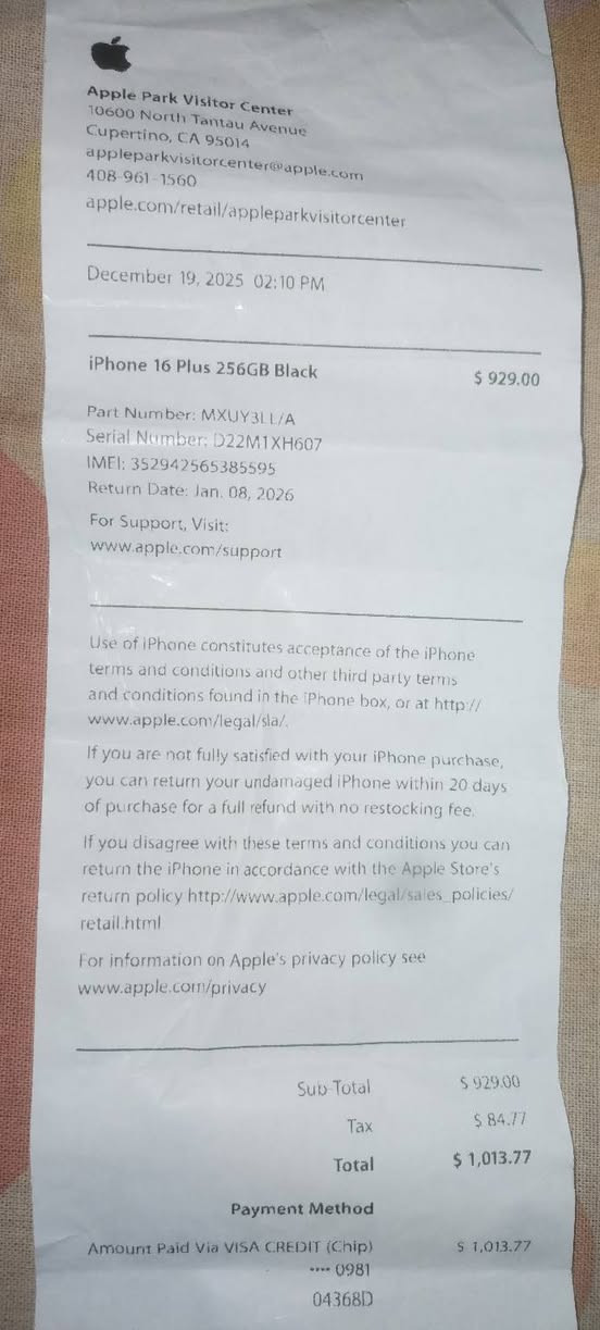 السلام عليكم اجاني هذا الموبايل هديه من امريكيا 16 بلاص 256 جديد ما مفتوح وهاي الصور مع الفاتوره طبآ الضريبه مدفوعه رايد ابيعه ***********
