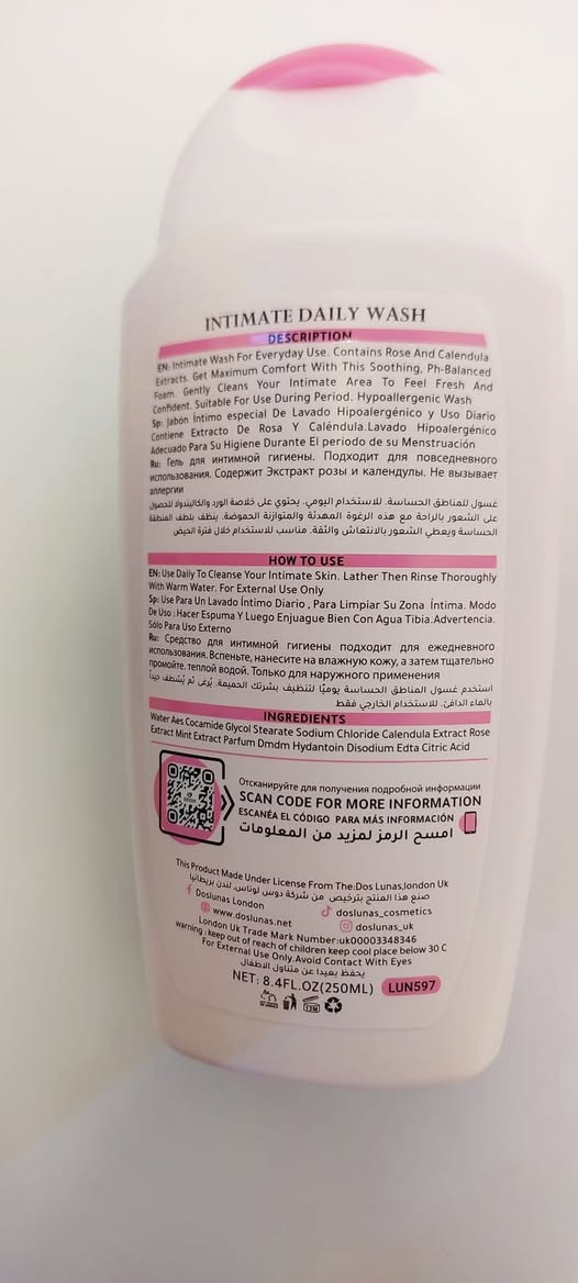 غسول مناطق حساسه من DOSLUNAS ♥️♥️

غسول نسائي بالصبار خفيف مركب بعناية ليعطي انتعاش طوال اليوم وبفضل درجة الحموضة لا يسبب الحساسية يزيل الروائح والبلل غير المرغوب فيه •

✔️ مناسب للبشرة الحساسة.
✔️ ينظف المنطقة الحميمة من البكتريا والالتهابات.
✔️ متوازن درجة ال ph .
✔️ خالي من البارابين. 
✔️ينظف وينعش المنطقة 

✨ يوجد توصيل لجميع المحافظات ✨


**إذا كنت صاحب هذا الإعلان وتريد حذفه لأي سبب، رجاءا أرسل رسالة إلى الدعم الفني**