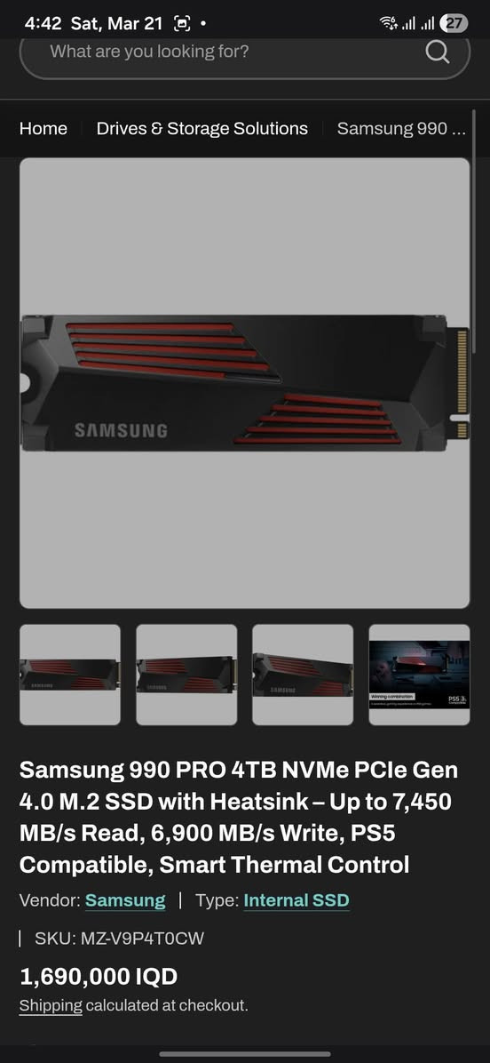 أسرع هارد من سامسونغ بأرخص سعر بالعراق
Samsung 990 pro 4tb 
اربعة تيرا 
استعمالي الشخصي مستعمل اسبوع واحد فقط ساعات معدودة ربطتة بالبلي فايف بعدين احتاجيت فلوس 
اخو الجديد 
الهارد دينباع بمليون و 350 و فوك بالمحلات و هاي اسعار الصناعة اسفل بالصور و حتى من برة هم صعد سعرة 
السعر مليون و 50 الف و بي مجال للشراي
العنوان بغداد السيدية 
متوفر توصيل
***********
