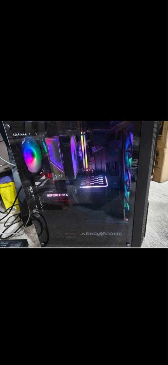 GPU: RTX 3060TI PALIT DUAL 8GB OC RGB CPU: R5 5500 6CORE 12THREAD RAM: 2x8 16GB 3200MHZ CORSAIR VENGEANCE RGB
PRO
MB: B450M GAMING GIGABYTE RGB RED HARD: 1 tr T-FORCE CARDEA LIQUID COLER: KF420E-DGT
POWER SUPPLY: 600W 80PLUS GOLD EVGA CASE: ABKO CORE 4FAN RGB
650 dolar 
Hamw shte ba shart 
*********** Singapore
